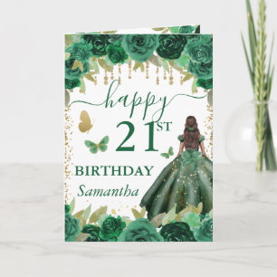 Tarjeta Princesa de Piel Morena Cumpleaños con Vestido Ver