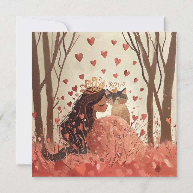 Tarjeta princesa de San Valentín y su gatito (Anverso)