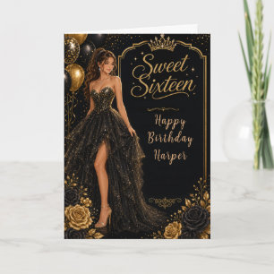 Tarjeta Princesa del Jardín Cumpleaños Dulce 16 Negro