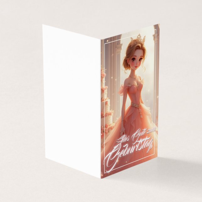 Tarjeta Princesa en su cumpleaños con vestido de ensueño r (Exterior)