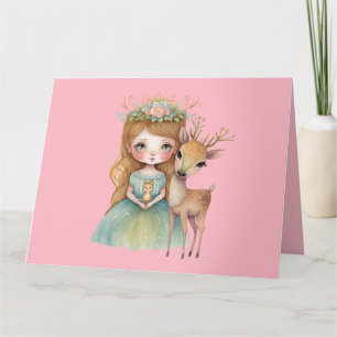 Tarjeta Princesa encantadora y cervatillo saludo