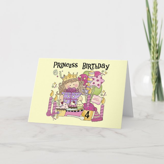 Tarjeta Princesa fiesta 4º camisas de cumpleaños y regalos (Anverso)