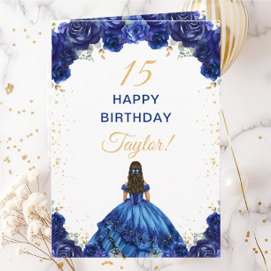 Tarjeta Princesa Floral Azul Oscuro Feliz Cumpleaños