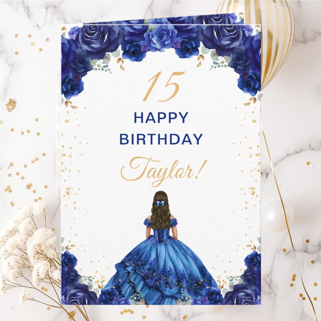 Tarjeta Princesa Floral Azul Oscuro Feliz Cumpleaños (Subido por el creador)