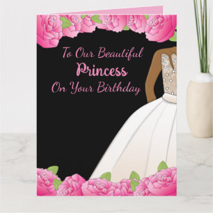 Tarjeta Princesa floral rosa hija afroamericana