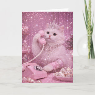 Tarjeta Princesa Glamurosa Gato Usando Teléfono