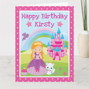 Tarjeta Princesa pelirroja & Castillo & Cumpleaños de arco