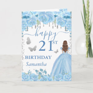 Tarjeta Princesa Pelirroja Cumpleaños con Vestido Azul