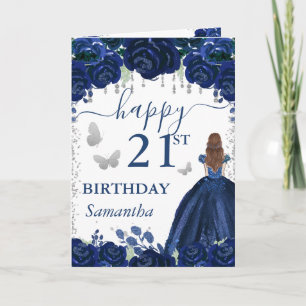 Tarjeta Princesa Pelirroja Vestido Azul Marino Cumpleaños