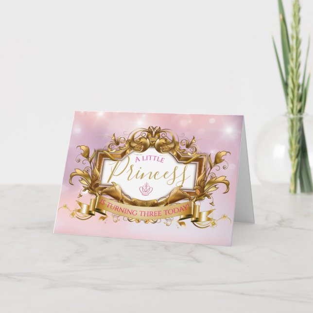 Tarjeta Princesa Real Elegante|Cumpleaños Rosa y Oro (Anverso)