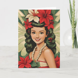Tarjeta Princesa Retro de Navidad Tropical de los 50