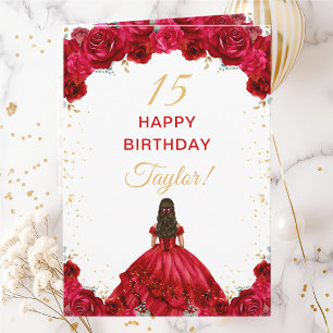 Tarjeta Princesa Roja Floral Feliz Cumpleaños
