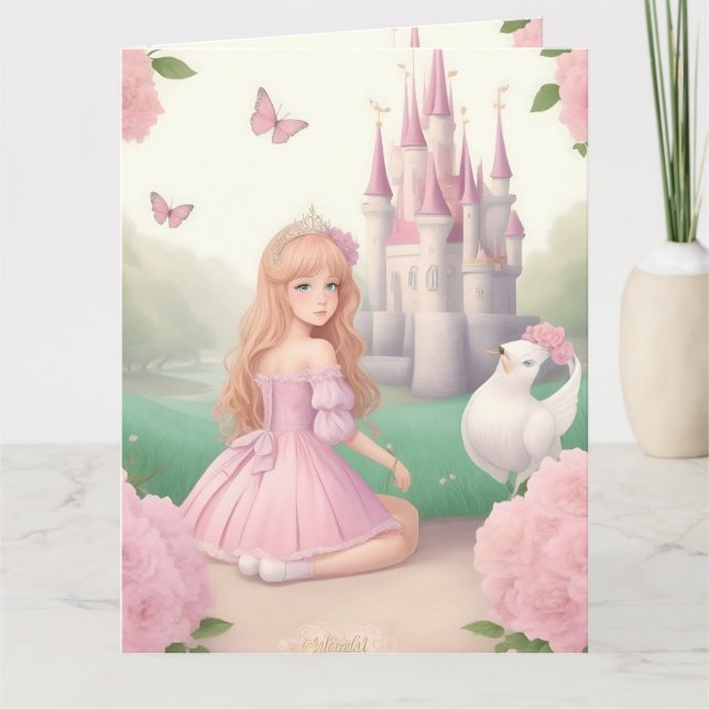 Tarjeta Princesa rosa de Cute Girly Pastel (Anverso)