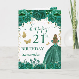 Tarjeta Princesa Rubia Cumpleaños Vestido Verde