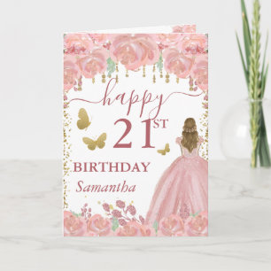 Tarjeta Princesa Rubia Vestido Rosa Dorado Cumpleaños