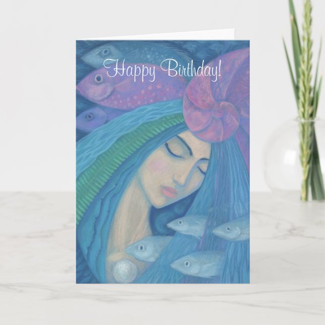 Tarjeta Princesa sirena, personalizable de cumpleaños feli (Anverso)