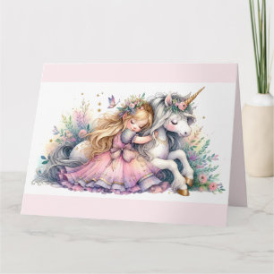 Tarjeta Princesa Unicornio Pastel Cuento de Hadas Fantasía
