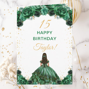 Tarjeta Princesa Verde Oscuro Floral Feliz Cumpleaños