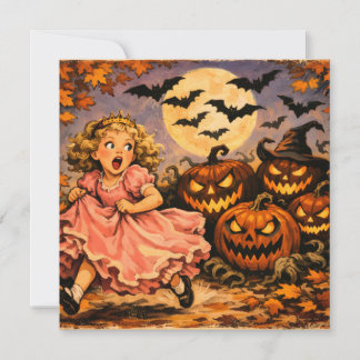 Tarjeta Princesa vintage y Jack o Lantern de Halloween