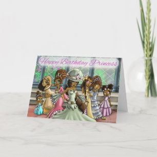 Tarjeta Princesas afroamericanas coloridas cumpleaños