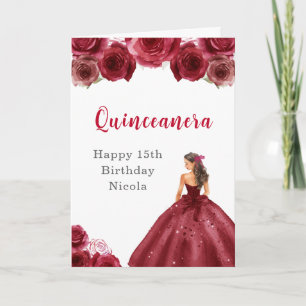 Tarjeta Princesas con vestimenta roja, dulce quinceañera