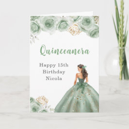 Tarjeta Princesas vestidas de verde sabio Cumpleaños Quinc