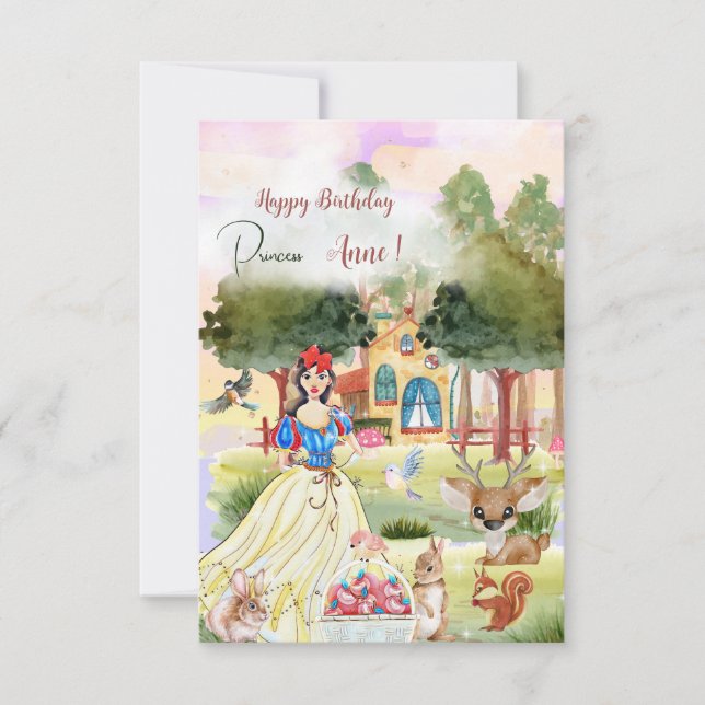 Tarjeta Princess Snowy Happy Birthday acuarela (Anverso)