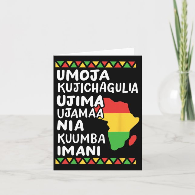 Tarjeta Principios Siete de Kwanzaa Mapa Africano Orgullo  (Anverso)