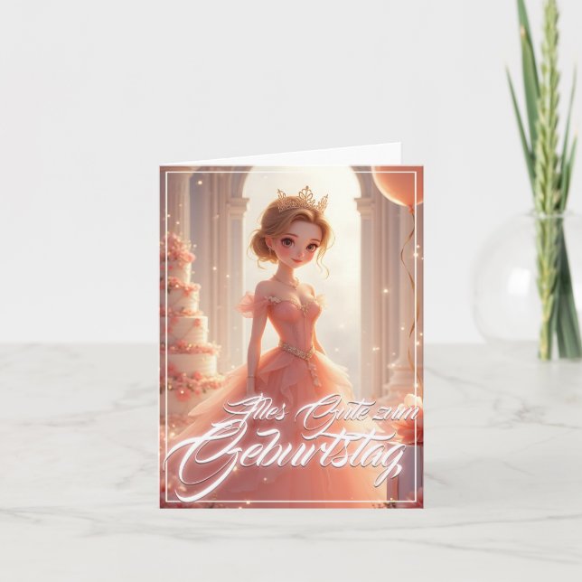 Tarjeta Prinzessin zum Geburtstag im rosa Traumkleid (Anverso)