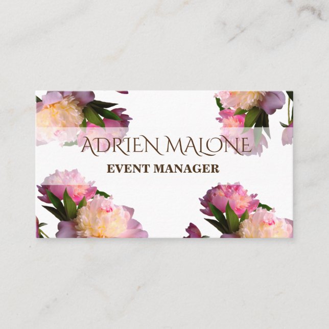 Tarjeta profesional con flores de Peonies (Anverso)