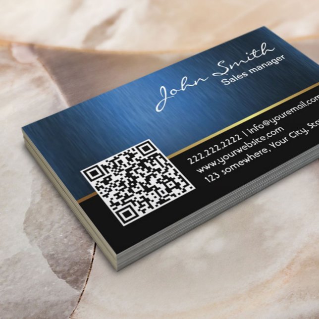 Tarjeta profesional de código QR azul y negro (Subido por el creador)