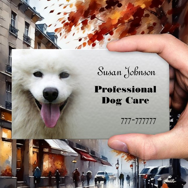 Tarjeta profesional de cuidado de perros (Business card for a professional dog walker or someone grooming and caring for dogs)