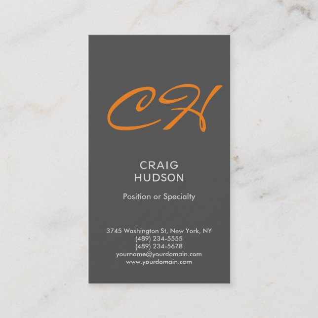 Tarjeta profesional de Naranja gris monograma (Anverso)