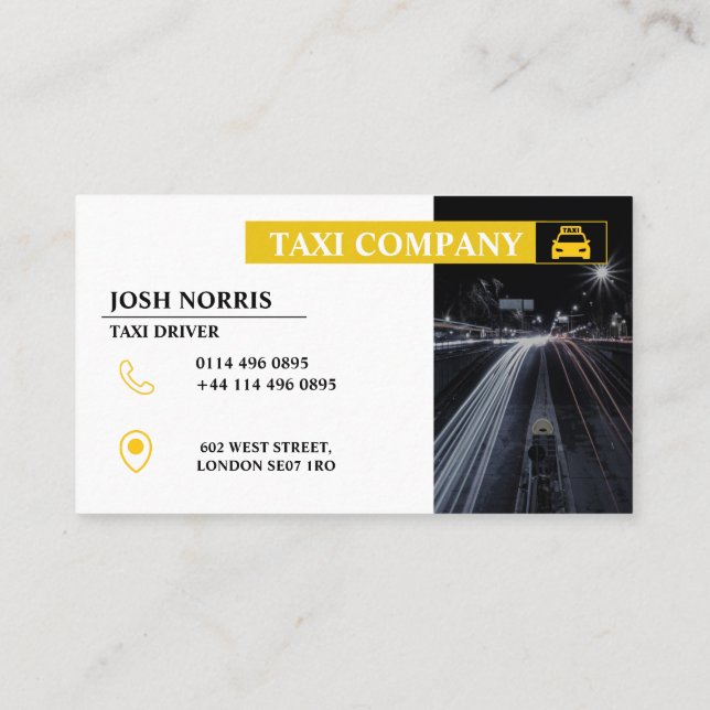 Tarjeta profesional de presentación para taxistas (Reverso)