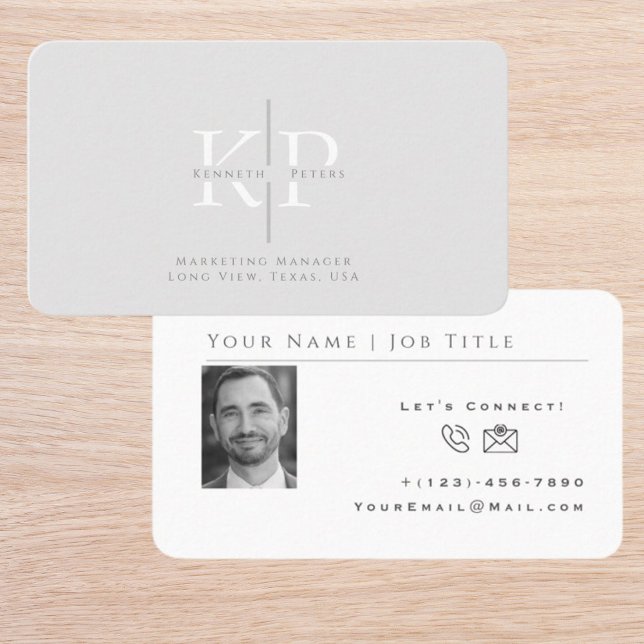 Tarjeta profesional de visita con Iniciales y Foto (Business Card Template)