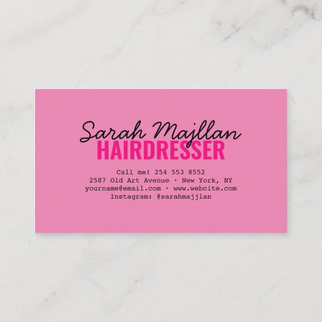 Tarjeta profesional moderna de Hair Stylist (Reverso)