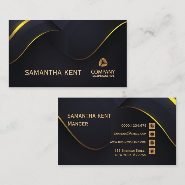 Tarjeta profesional moderna de Navy y Gold (Anverso / Reverso)