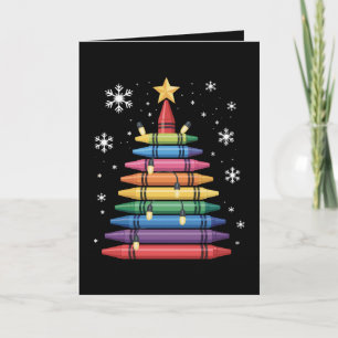 Tarjeta Profesor de arte con crayones de árbol de Navidad