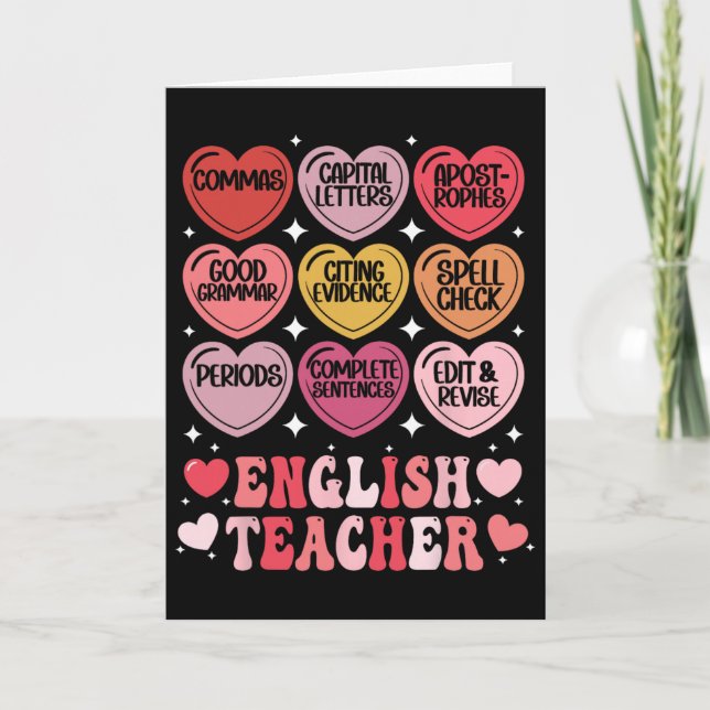 Tarjeta Profesor de inglés Día de San Valentín Gramática P (Anverso)