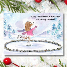 Tarjeta Profesor de patinaje sobre hielo Navidad Perro pat
