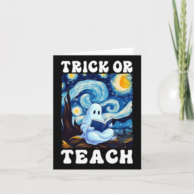 Tarjeta Profesor Fantasma Trick O Teach Halloween Van Gogh (Anverso)