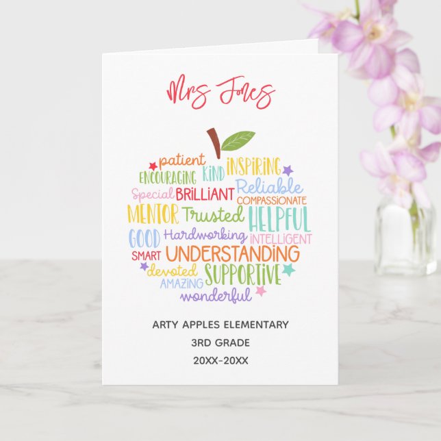 Tarjeta profesor gracias a jubilaciones palabra arte apple (Orquídea)