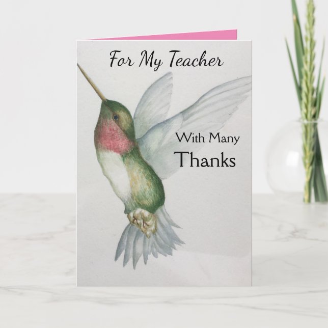 Tarjeta Profesor Gracias Feliz Hummingbird Watercolor (Anverso)