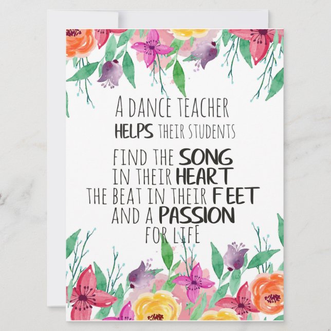 Tarjeta Profesora de baile decora Regalo de Agradecimiento (Anverso)