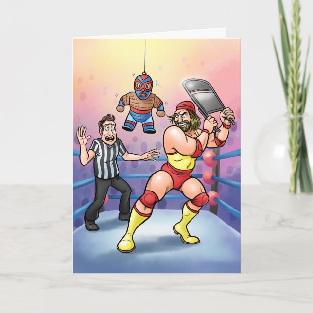 Tarjeta Professional Wrestling Luchador Piñata Birthday (Anverso)