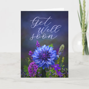 Tarjeta Profundo azul y púrpura floral Mejora pronto