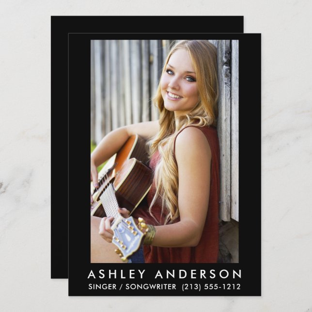 Tarjeta promocional de foto de músico de cantante  (Anverso / Reverso)