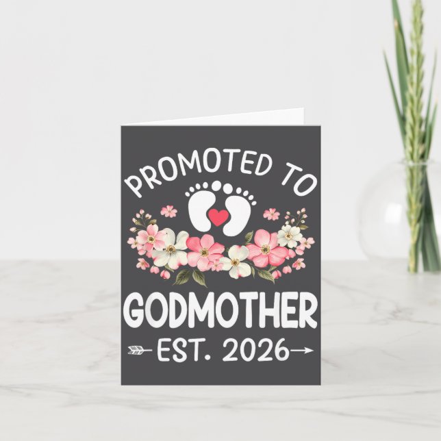 Tarjeta Promoted To Godmother 2026 First Time Floral New G (Anverso)