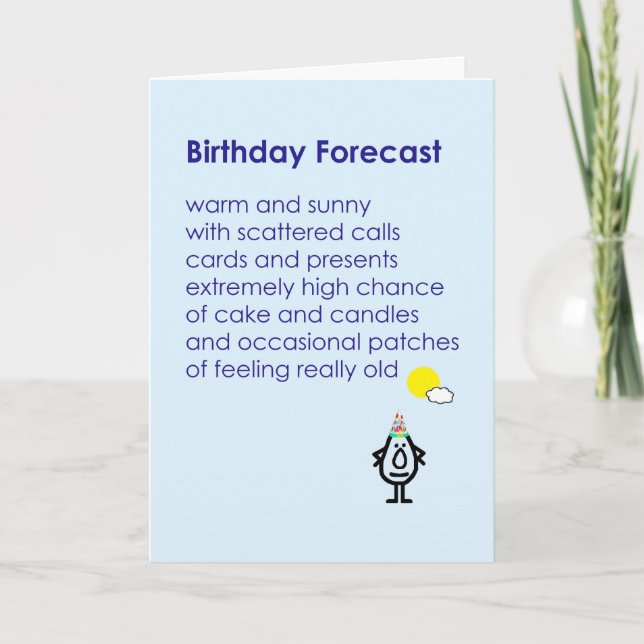 Tarjeta Pronóstico de cumpleaños - un poema divertido de c (Anverso)
