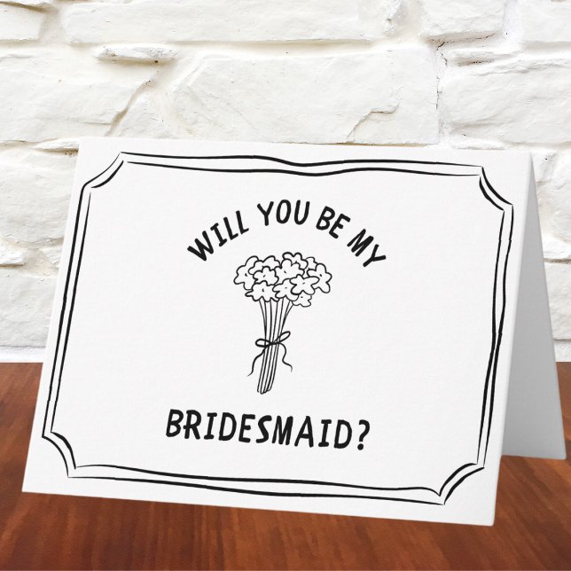 Tarjeta Propuesta caprichosa de Floral Bow Bouquet Bridesm (Ask in timeless style with this hand-drawn bridesmaid proposal card with a classic floral bouquet.)